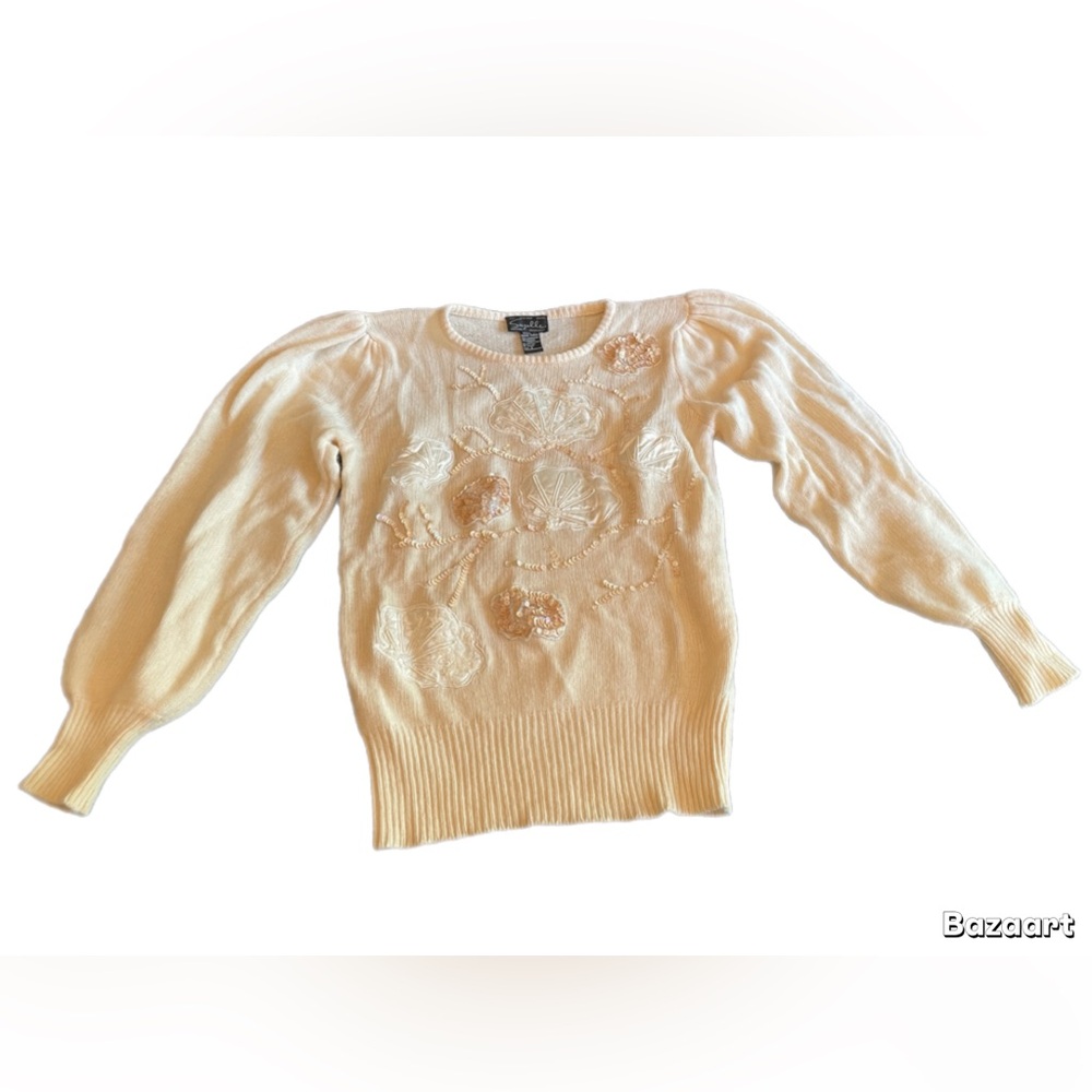 Suzelle Cream Sweater with Embroidered Accents